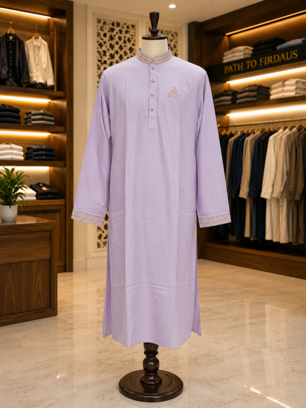 Men's Premium Luxury Light Lavender Embroidered Cotton Panjabi